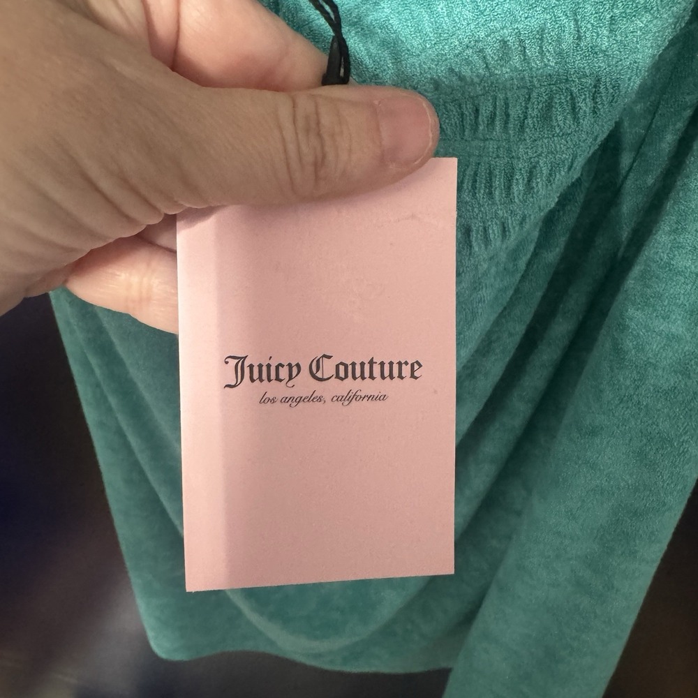 Juicy Couture Dress Womens XL Coastal Teal Strapless Smocked Ruffle Coverup - Picture 4 of 9